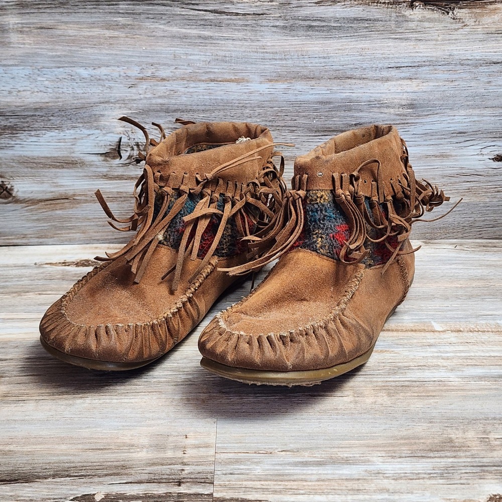 Rock & Candy by Zigi Macee Brown Fringe Moccasin Ankle Boots Size 8.5
